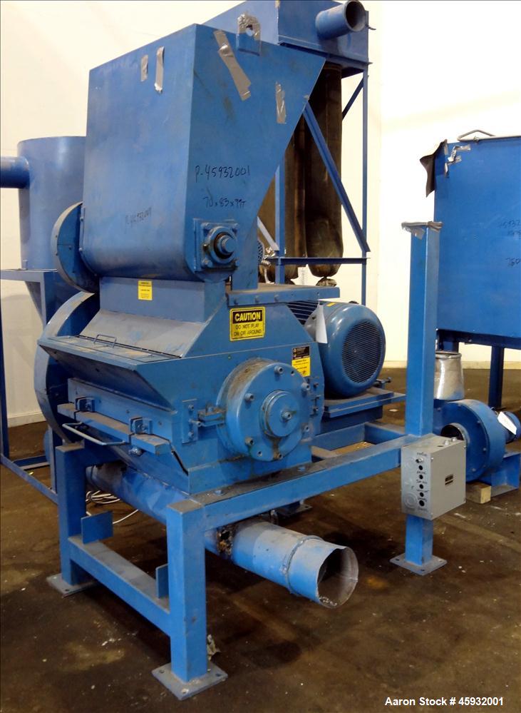 Used Shred Pax Dual Rotor Shredder Grinder System consisting of: (1) Shred Pax Grinder, Model AZ-G-12. Has a top feeder 31-1/2" long x 3-3/4" wide with a 31" long x 8" diameter roll driven by a 1 hp,...