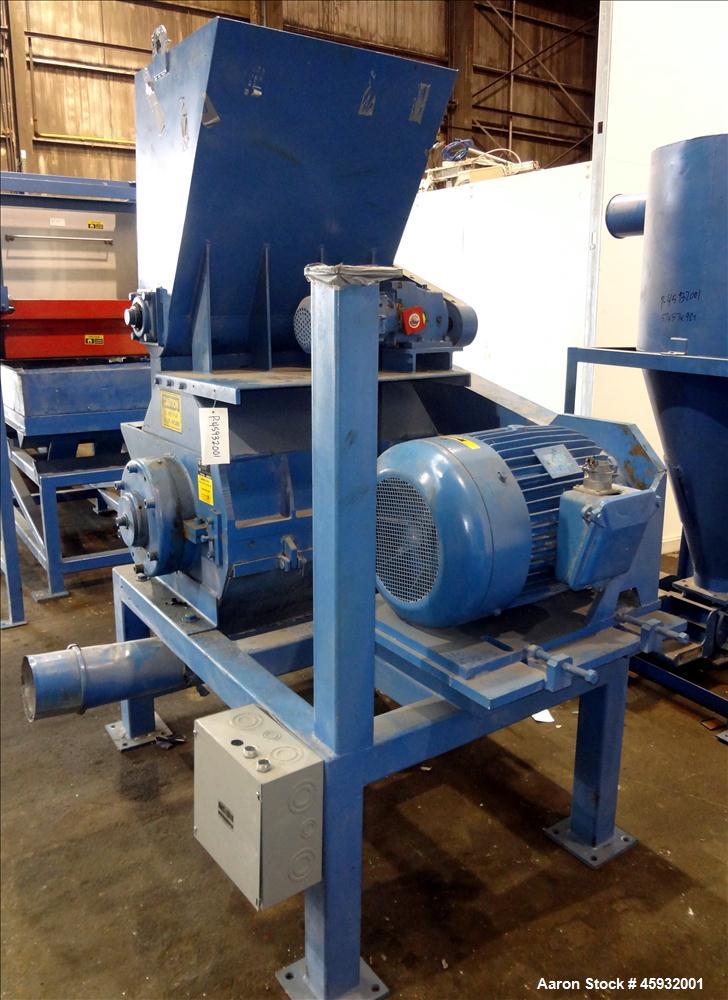 Used Shred Pax Dual Rotor Shredder Grinder System consisting of: (1) Shred Pax Grinder, Model AZ-G-12. Has a top feeder 31-1/2" long x 3-3/4" wide with a 31" long x 8" diameter roll driven by a 1 hp,...