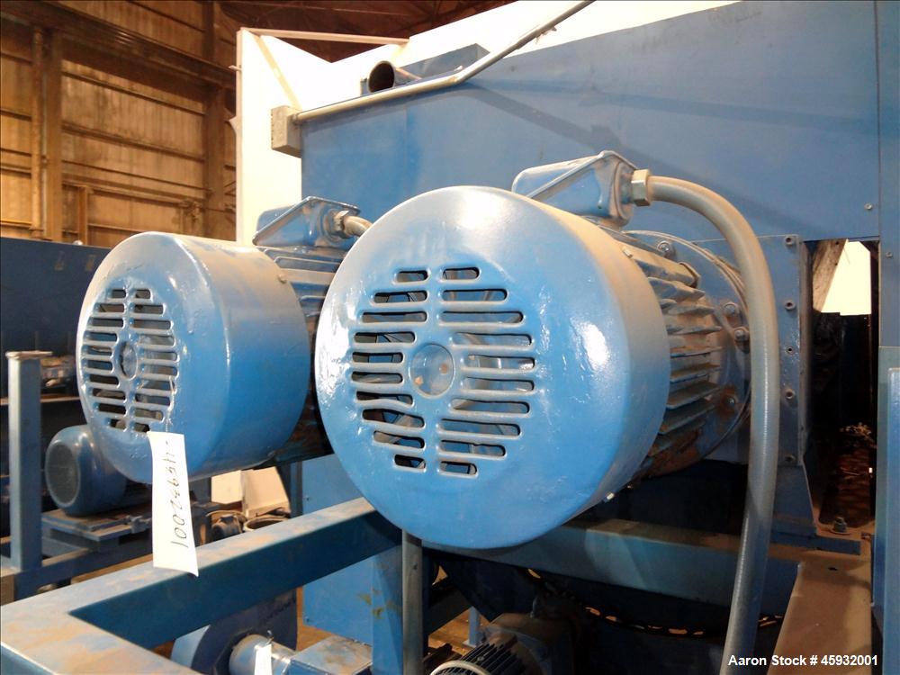 Used Shred Pax Dual Rotor Shredder Grinder System consisting of: (1) Shred Pax Grinder, Model AZ-G-12. Has a top feeder 31-1/2" long x 3-3/4" wide with a 31" long x 8" diameter roll driven by a 1 hp,...