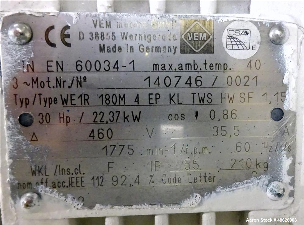 Used Vecoplan Retech Single Rotor Shredder, Model RG 42/30 SWU, Carbon Steel.