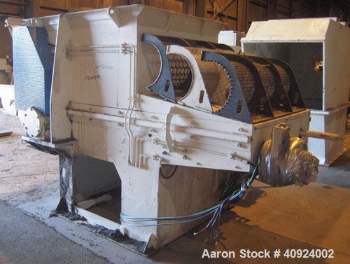 Used Vecoplan/ ReTech Single-Shaft Rotary Grinder, Model RG52/75, carbon steel. Approximately 15" diameter x 51" wide rotor with bolt-on cutting inserts, approximate (.10) to (.030) cutting tolerance...