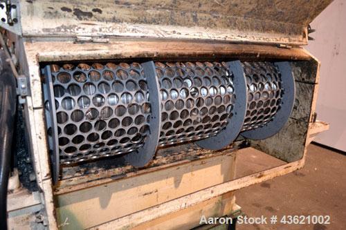 Used Vecoplan/Re-Tech Single Shaft Shredder, Carbon Steel. Approximately 14” diameter x 42” wide rotor with bolt-on cutters. Approximate 44” x 49” feed opening with bolt on hopper. Dual ram horizonta...