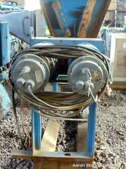 Used Weil Twin Shaft Shredder, Carbon Steel. Independently driven shafts with 15 hp, 440 volt motors on each shaft. Approximate 20" x 28" feed opening, 1.25" wide blades. Includes feed hopper, and st...