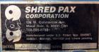 Used Shred Pax Dual Rotor Shredder Grinder System consisting of: (1) Shred Pax Grinder, Model AZ-G-12. Has a top feeder 31-1/2