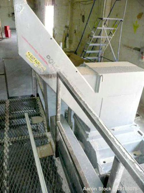 Used Polymer Systems 16" X 26" Scrap Grinder, model 1626. 3 knife open rotor with scissors cut. Includes 100 hp motor, standard tray feed hopper with auxiliary pipe feed chute, spare blades and blowe...