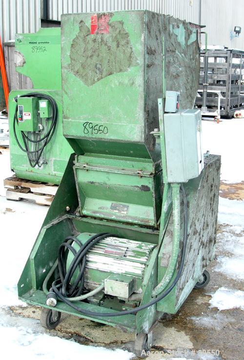 USED: Allsteele granulator, model 1417. Approximate 14" diameter x 17" wide 2 bolt-on blade closed rotor, bed knives. Tilt back pelican style feed hopper, bottom discharge with drawer. Approximate 3/...