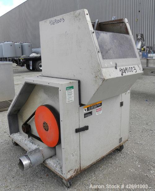 Used Ball & Jewell Beside-The-Press Granulator, Model BP1224. Approximately 12" diameter x 24" wide 3 bolt-on blade open rotor. Tilt back open feed hopper, bottom blower discharge. Approximately 3/16...