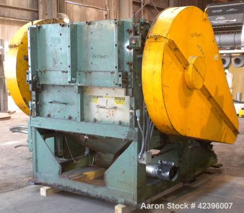 Used Ball & Jewell Granulator, Model HDB-3652. Approximate 52 1/4" long x 39 1/2" wide feed opening. Open rotor with bolt on blades. Driven by (2) 100 HP, 3/60/460 volt, 1185 RPM motors with Stearns ...