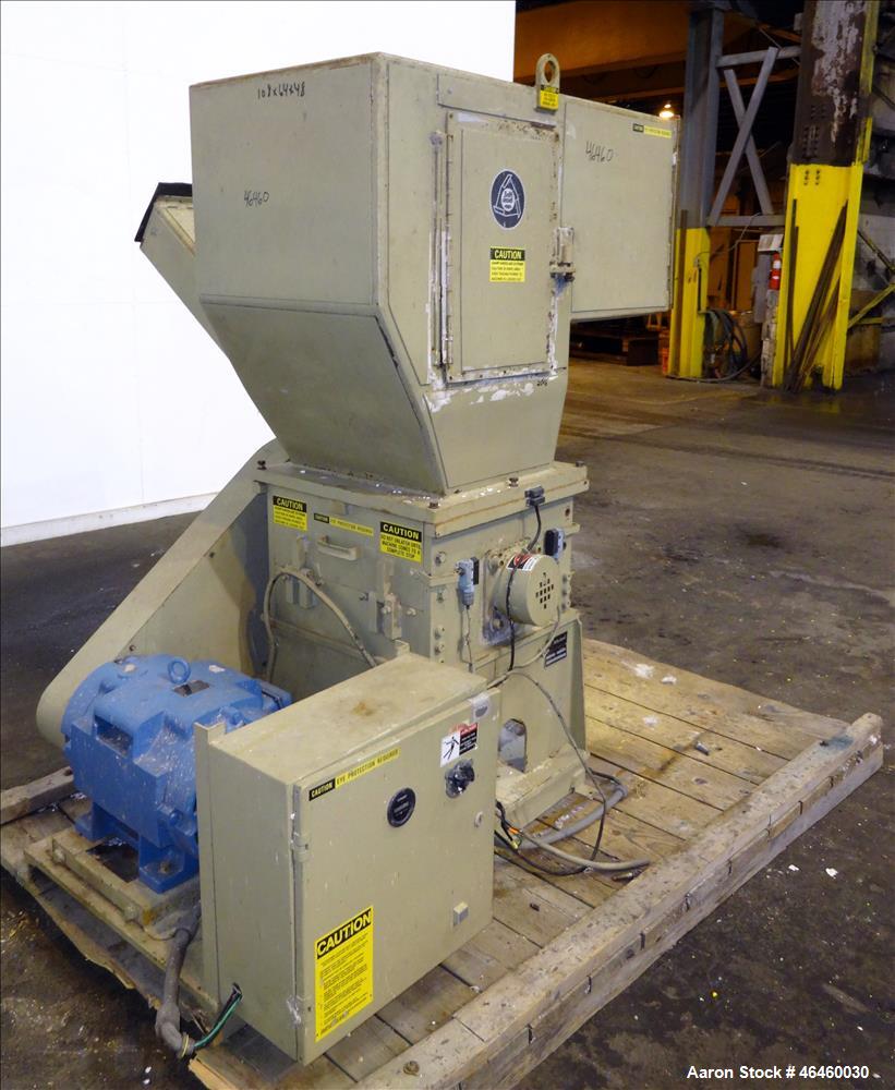 Used Ball & Jewell Granulator Model MD-1620-SCSX. Approximate 16" diameter x 20" wide 3 blade open rotor, tilt back pelican style feed hopper, approximate 7/16" diameter screen holes, bottom discharg...