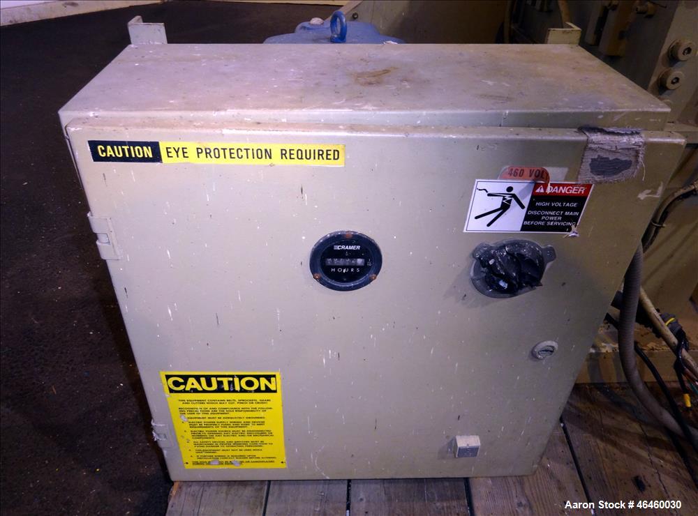 Used Ball & Jewell Granulator Model MD-1620-SCSX. Approximate 16" diameter x 20" wide 3 blade open rotor, tilt back pelican style feed hopper, approximate 7/16" diameter screen holes, bottom discharg...