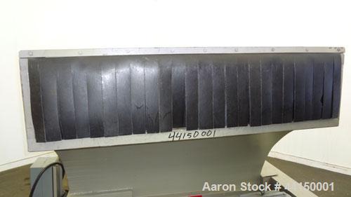 Used Ball & Jewell Sheet Granulator. Approximately 10" diameter x 50" wide 4 bolt-on blade closed rotor. Tilt back pelican style feed hopper. Set up for blower discharge with a  3hp, 3/60/208-230/460...