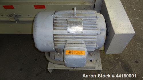 Used Ball & Jewell Sheet Granulator. Approximately 10" diameter x 50" wide 4 bolt-on blade closed rotor. Tilt back pelican style feed hopper. Set up for blower discharge with a  3hp, 3/60/208-230/460...