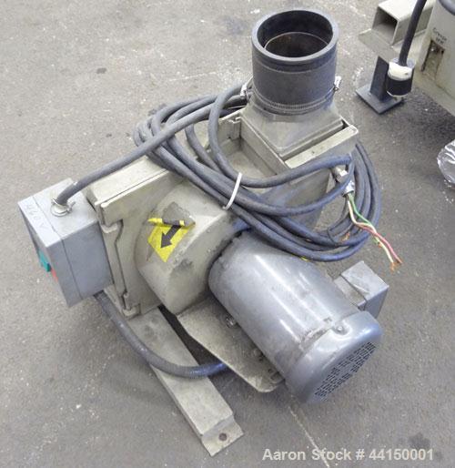Used Ball & Jewell Sheet Granulator. Approximately 10" diameter x 50" wide 4 bolt-on blade closed rotor. Tilt back pelican style feed hopper. Set up for blower discharge with a  3hp, 3/60/208-230/460...
