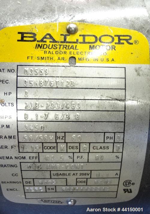 Used Ball & Jewell Sheet Granulator. Approximately 10" diameter x 50" wide 4 bolt-on blade closed rotor. Tilt back pelican style feed hopper. Set up for blower discharge with a  3hp, 3/60/208-230/460...