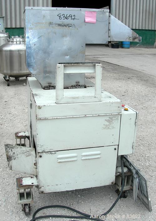 USED: Conair/Wor-Tex granulator, model JC10. 10" diameter x 15" wide. (2) Rows of 6 bolt-on blade closed rotor, 2 bed knives. Pelican style feed. Driven by a 10 hp, 3/60/230/460 volt, 1740 rpm motor....