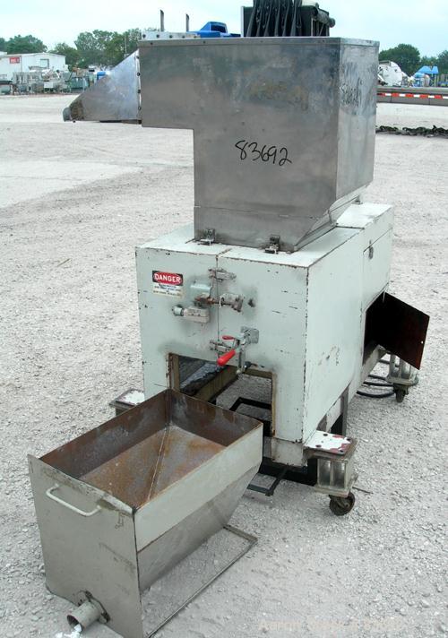 USED: Conair/Wor-Tex granulator, model JC10. 10" diameter x 15" wide. (2) Rows of 6 bolt-on blade closed rotor, 2 bed knives. Pelican style feed. Driven by a 10 hp, 3/60/230/460 volt, 1740 rpm motor....