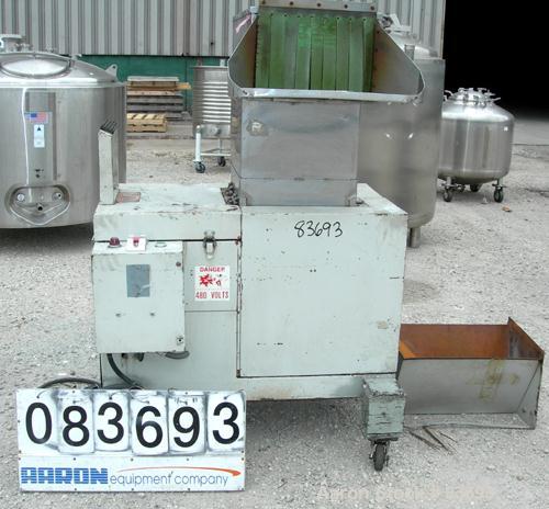 USED: Conair/Wor-Tex granulator, model JC10. 10" diameter x 15" wide involute parabolic segmented helical type rotor with 3 rows of 6 blades, 2 bed knives. Pelican type feed. Driven by a 10 hp, 3/60/...