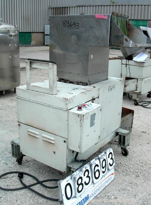 USED: Conair/Wor-Tex granulator, model JC10. 10" diameter x 15" wide involute parabolic segmented helical type rotor with 3 rows of 6 blades, 2 bed knives. Pelican type feed. Driven by a 10 hp, 3/60/...