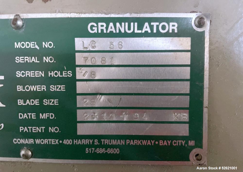 Used-Conair Wor-Tex Granulator, Model LC 56