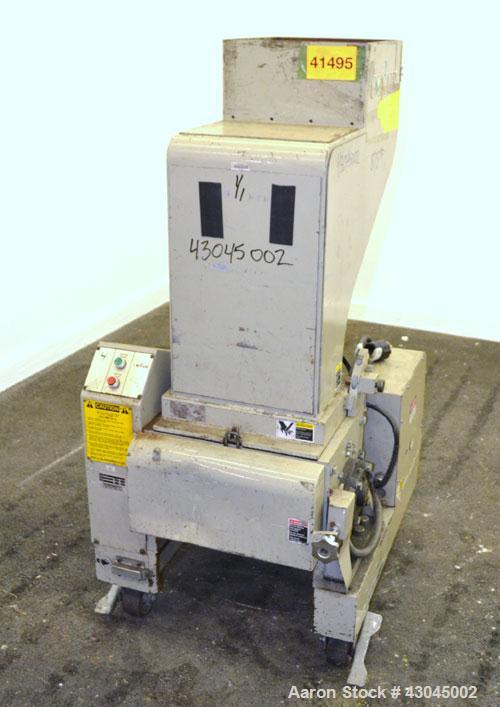 Used Conair Granulator, Model LP-814, Carbon Steel. Involute parabolic segmented helical type rotor with 7 rows of blades. Approximate 13-3/4" x 8" feed with a tilt back hopper. Approximate 1/8’’ dia...