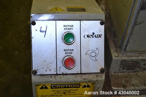 Used Conair Granulator, Model LP-814, Carbon Steel. Involute parabolic segmented helical type rotor with 7 rows of blades. Approximate 13-3/4" x 8" feed with a tilt back hopper. Approximate 1/8’’ dia...