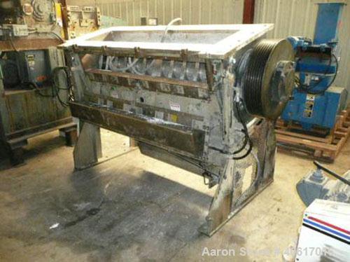 Used Cumberland Granulator, model 1462. 14" X 62" feed throat with cut sheet style feed hopper. 3 knife high shear, twin shear rotor. Set up for blower discharge with 1/2" diameter screen and a blowe...