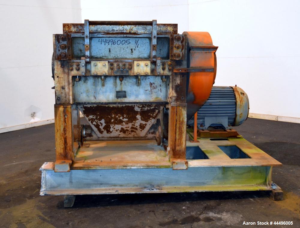 Used Cumberland Granulator, Model 18X37-5KN. Approximate 18" x 37" feed opening, no hopper. Approximate 16" diameter cutting circle with 5 rows of 2 bolt on blades, open rotor, set up for blower bott...