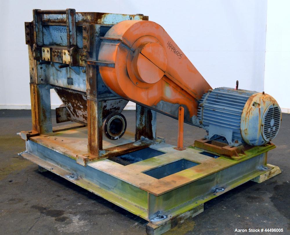 Used Cumberland Granulator, Model 18X37-5KN. Approximate 18" x 37" feed opening, no hopper. Approximate 16" diameter cutting circle with 5 rows of 2 bolt on blades, open rotor, set up for blower bott...