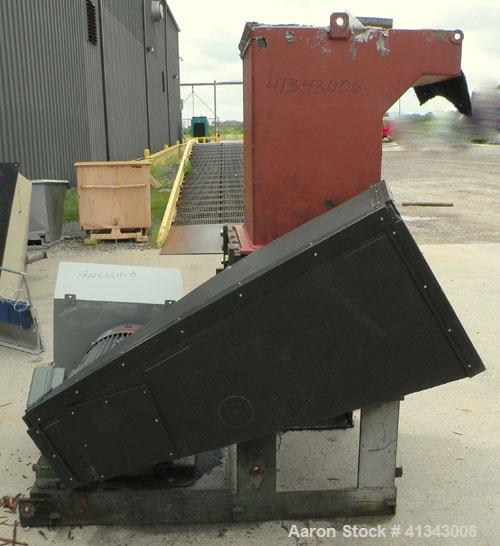 Used Cumberland Granulator, Model 24 GRAN-3KN. 3 bolt on blade, closed rotor. Approximate 18" x 24" feed with hopper, bottom discharge with screen. Driven by a 75 hp, 3/60/230/460 volt, 1785 rpm moto...