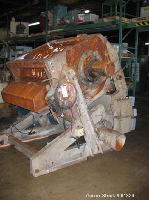USED: Cumberland model 3250B granulator. 32" x 50" feed throat, 25 knife semi-hog open rotor, 2 bed knife, 250 hp 460 volt motor, dual flywheel, 12" OD airveyor discharge. Unit includes one Allen Bra...
