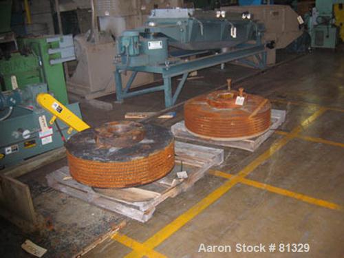 USED: Cumberland model 3250B granulator. 32" x 50" feed throat, 25 knife semi-hog open rotor, 2 bed knife, 250 hp 460 volt motor, dual flywheel, 12" OD airveyor discharge. Unit includes one Allen Bra...
