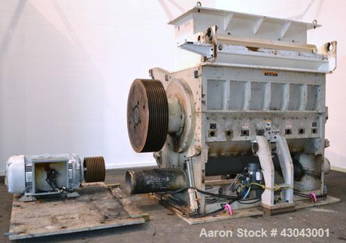 Used Cumberland Series 3200 Granulator, Model 3284, Carbon Steel. 32" x 84" Throat size, 36’’ diameter cutting circle, bolt-on blades, open rotor. Hydraulic throat opening with power pack. Top feed h...