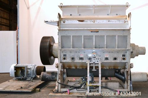 Used Cumberland Series 3200 Granulator, Model 3284, Carbon Steel. 32" x 84" Throat size, 36’’ diameter cutting circle, bolt-on blades, open rotor. Hydraulic throat opening with power pack. Top feed h...