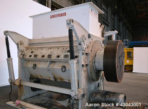 Used Cumberland Series 3200 Granulator, Model 3284, Carbon Steel. 32" x 84" Throat size, 36’’ diameter cutting circle, bolt-on blades, open rotor. Hydraulic throat opening with power pack. Top feed h...