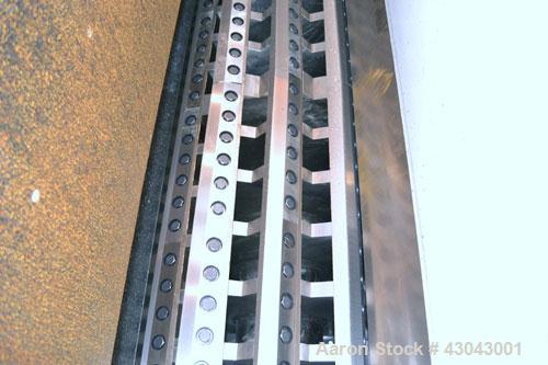 Used Cumberland Series 3200 Granulator, Model 3284, Carbon Steel. 32" x 84" Throat size, 36’’ diameter cutting circle, bolt-on blades, open rotor. Hydraulic throat opening with power pack. Top feed h...
