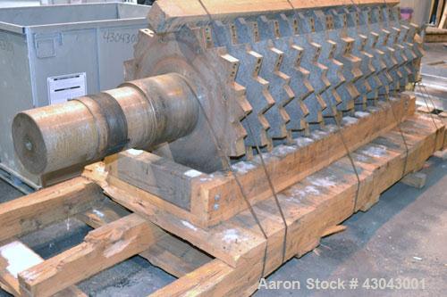Used Cumberland Series 3200 Granulator, Model 3284, Carbon Steel. 32" x 84" Throat size, 36’’ diameter cutting circle, bolt-on blades, open rotor. Hydraulic throat opening with power pack. Top feed h...