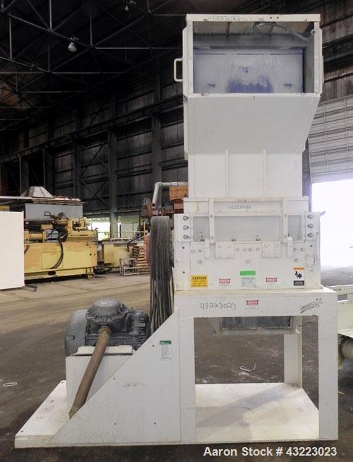 Used Cumberland Granulator, Model 37B. 21-1/4'' x 37-7/16'' Feed opening with hopper. 16’’ Diameter cutting circle, 3 rows of 2 blolt on blades, open rotor, bottom discharge. Driven by a 100hp, 3/60/...