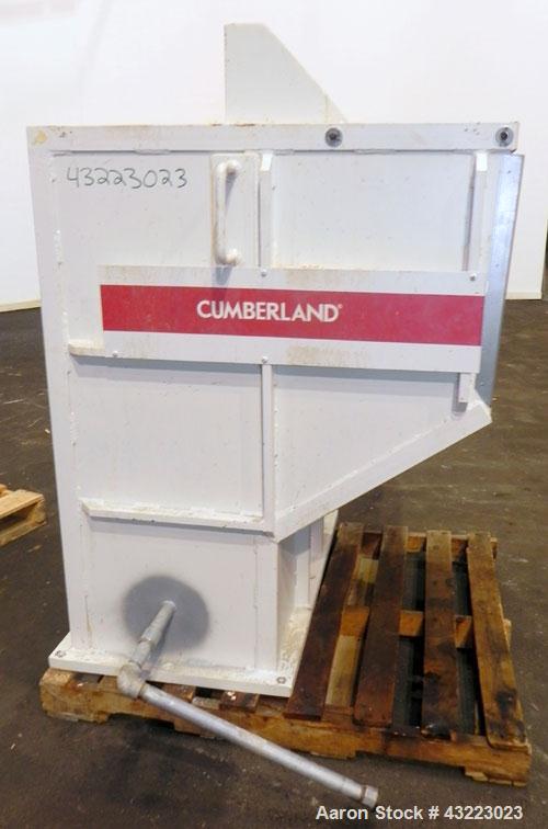 Used Cumberland Granulator, Model 37B. 21-1/4'' x 37-7/16'' Feed opening with hopper. 16’’ Diameter cutting circle, 3 rows of 2 blolt on blades, open rotor, bottom discharge. Driven by a 100hp, 3/60/...