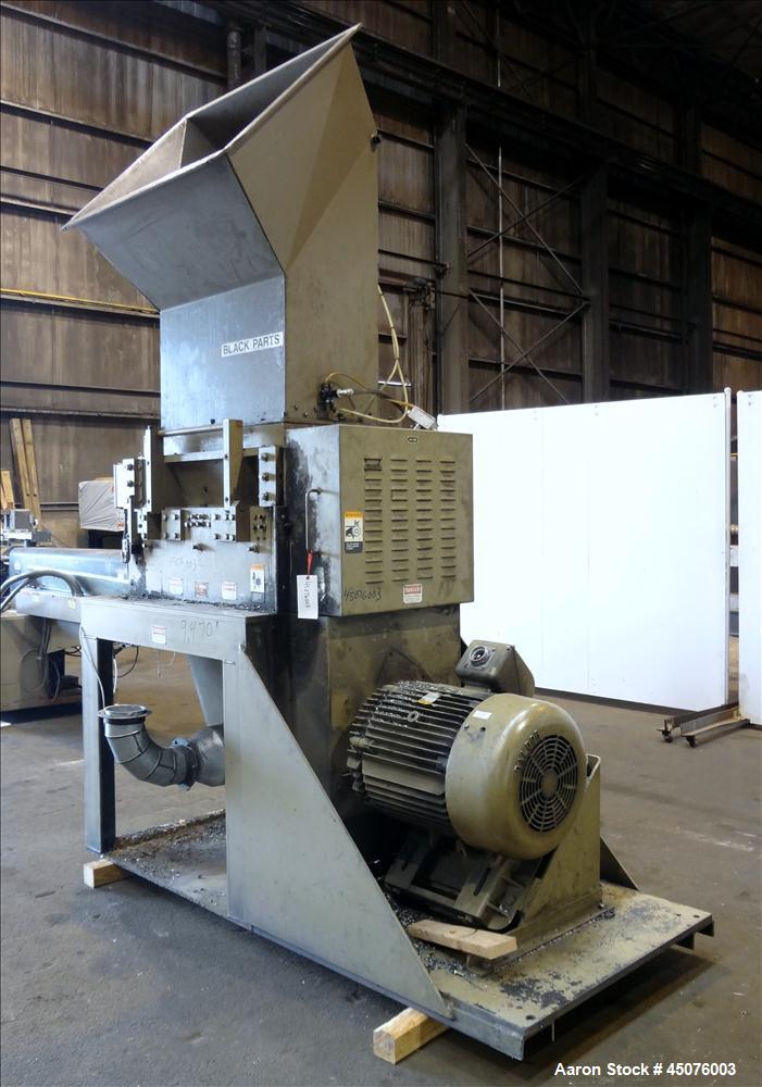 Used Cumberland Granulator, Model 37B-3KN. Approximate 21-1/4" x 37-7/16" Feed opening with bolt on hopper. Approximate 16" diameter cutting circle with 3 rows of 2 bolt on blades, open rotor, set up...