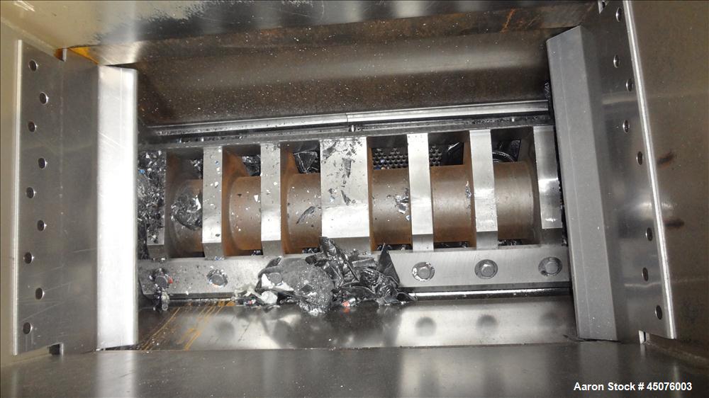 Used Cumberland Granulator, Model 37B-3KN. Approximate 21-1/4" x 37-7/16" Feed opening with bolt on hopper. Approximate 16" diameter cutting circle with 3 rows of 2 bolt on blades, open rotor, set up...