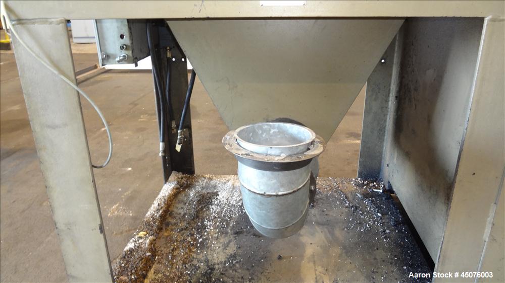 Used Cumberland Granulator, Model 37B-3KN. Approximate 21-1/4" x 37-7/16" Feed opening with bolt on hopper. Approximate 16" diameter cutting circle with 3 rows of 2 bolt on blades, open rotor, set up...