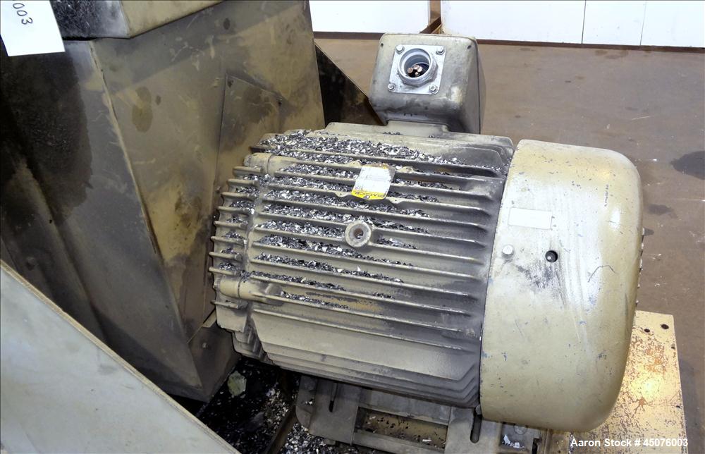 Used Cumberland Granulator, Model 37B-3KN. Approximate 21-1/4" x 37-7/16" Feed opening with bolt on hopper. Approximate 16" diameter cutting circle with 3 rows of 2 bolt on blades, open rotor, set up...