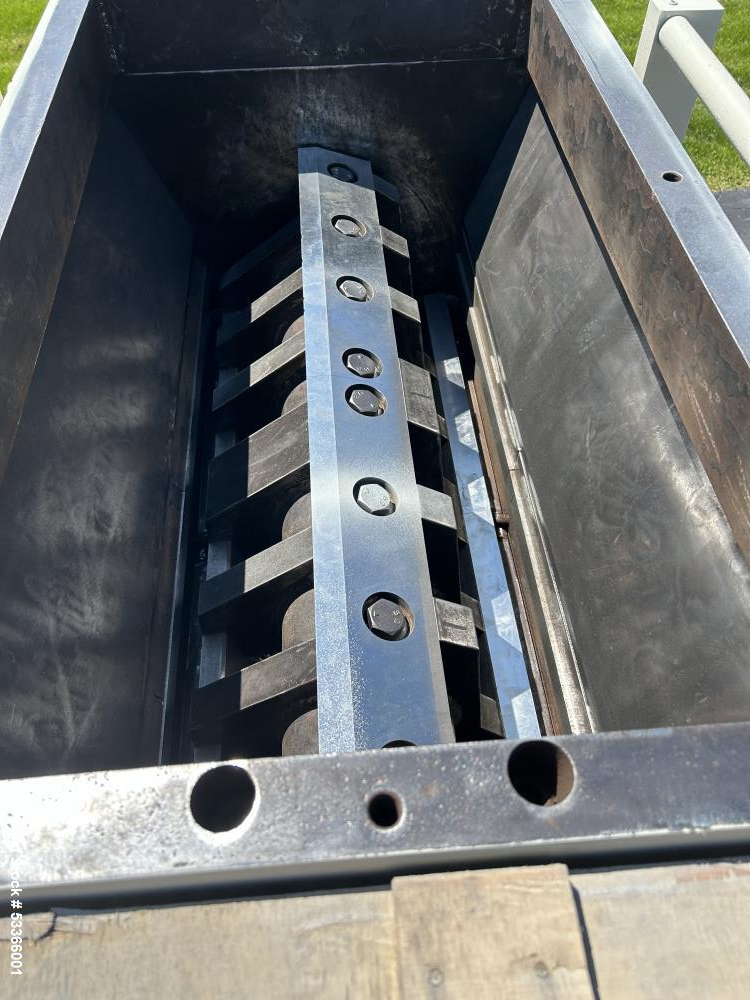 Used Cumberland Model 1837B granulator. 18" x 37" feed throat. 3 knife high shear rotor with two bed knives. Belt driven rotor by a 100 HP,  3/60/230/460 volt, 1775 RPM motor. Tray in-feed hopper. 84...