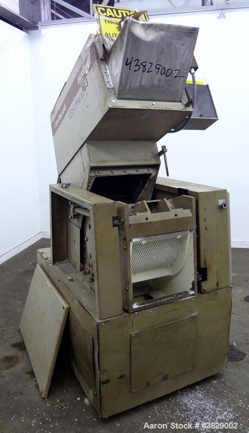 Used Cumberland Granulator, Model 484-3KN. Approximately 16” x 14” feed opening with tilt back pelican hopper. 3 Bolt-on blade open rotor, set up for blower bottom discharge. Driven by a 15 hp, 3/60/...