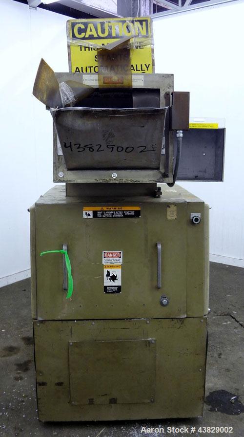 Used Cumberland Granulator, Model 484-3KN. Approximately 16” x 14” feed opening with tilt back pelican hopper. 3 Bolt-on blade open rotor, set up for blower bottom discharge. Driven by a 15 hp, 3/60/...