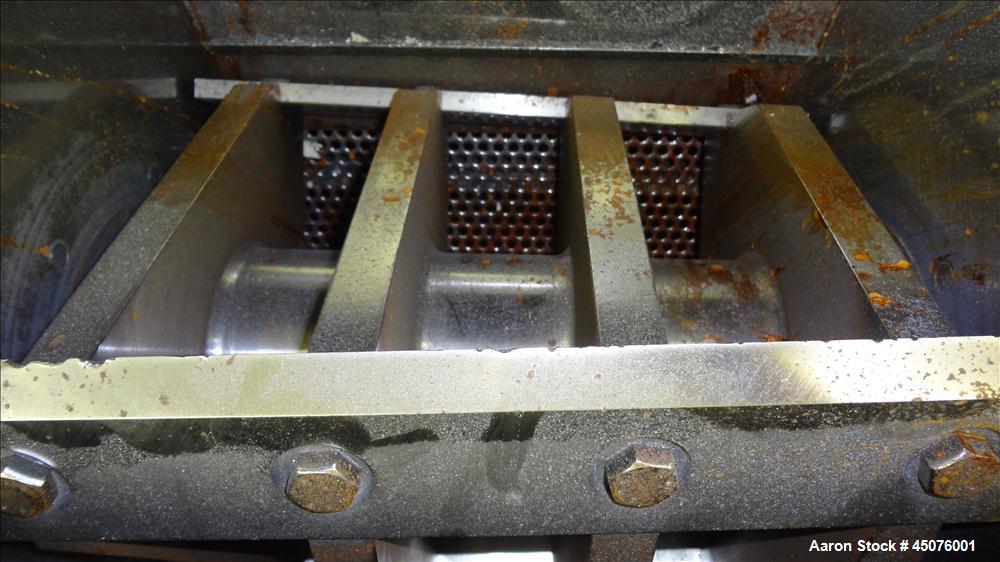 Used Cumberland Granulator, Model 484-3KN. Approximate 16" x 14" feed opening with tilt back pelican hopper. 3 Bolt on blade open rotor, set up for blower bottom discharge. Driven by a 15hp, 3/60/208...