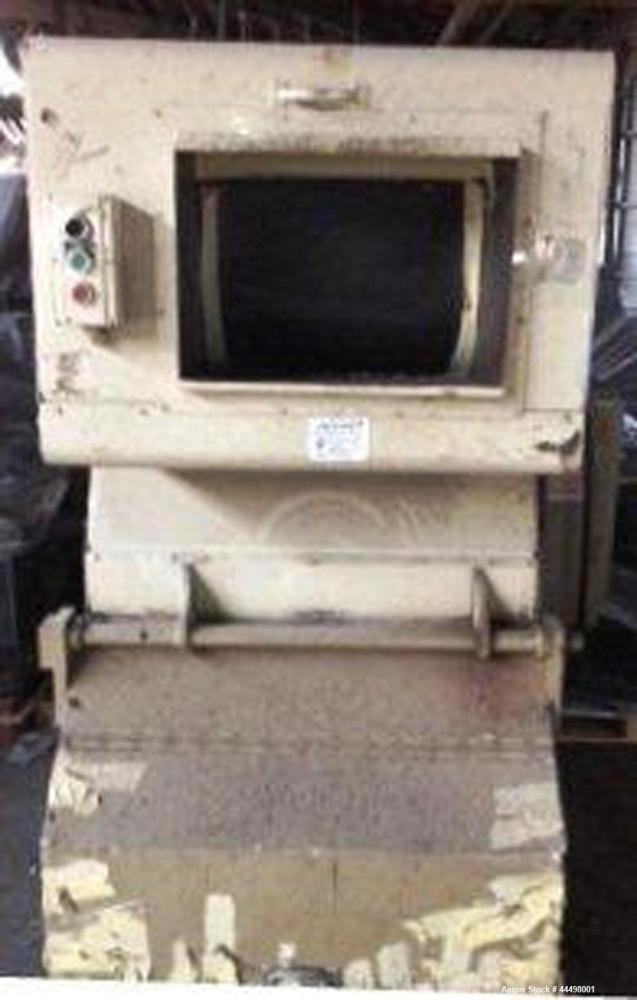 Used Cumberland Granulator, Model 585-3KN.  Approximately 20” x 14” feed opening with tilt back feed hopper. Approximately 12” diameter x 20” wide (3) bolt on blade open rotor.  Bottom discharge with...