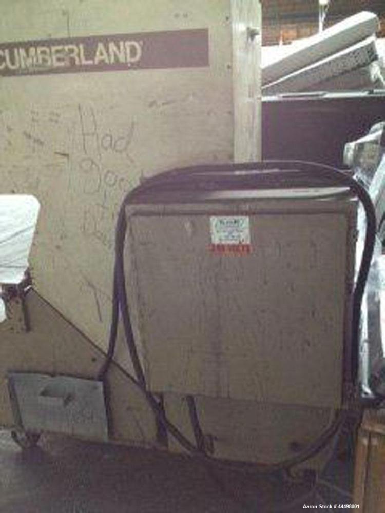 Used Cumberland Granulator, Model 585-3KN.  Approximately 20” x 14” feed opening with tilt back feed hopper. Approximately 12” diameter x 20” wide (3) bolt on blade open rotor.  Bottom discharge with...