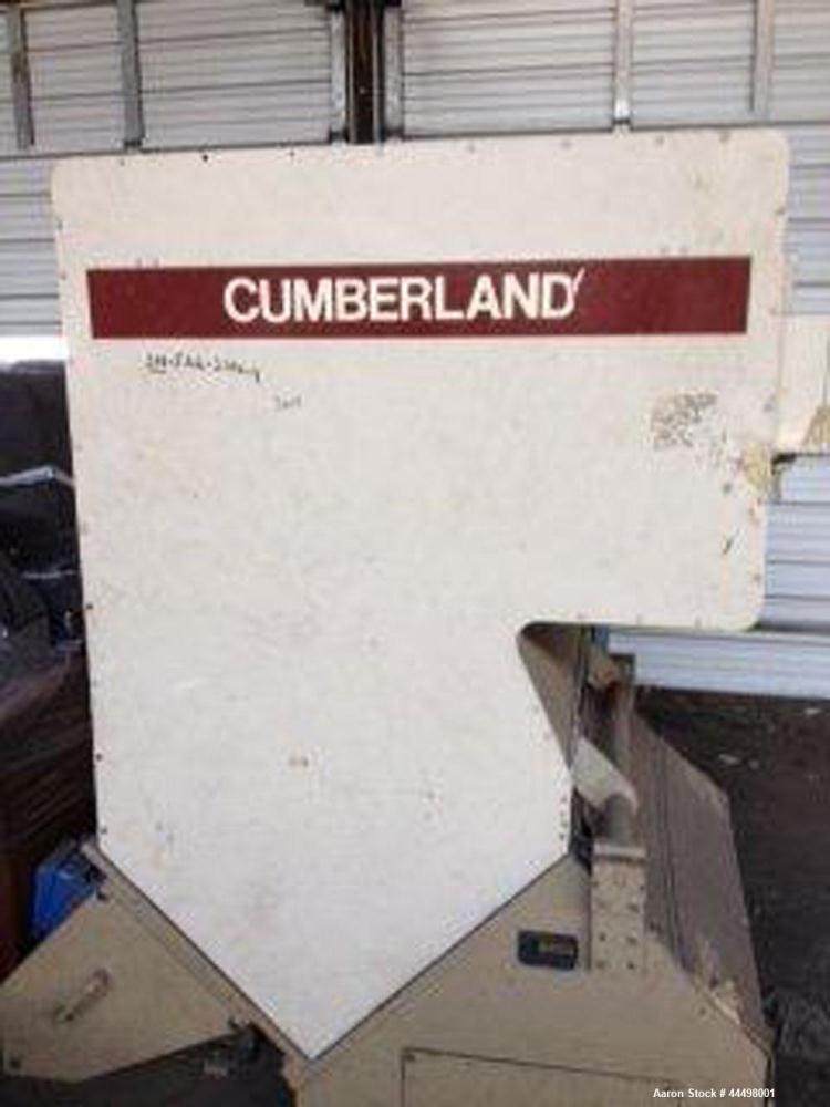 Used Cumberland Granulator, Model 585-3KN.  Approximately 20” x 14” feed opening with tilt back feed hopper. Approximately 12” diameter x 20” wide (3) bolt on blade open rotor.  Bottom discharge with...
