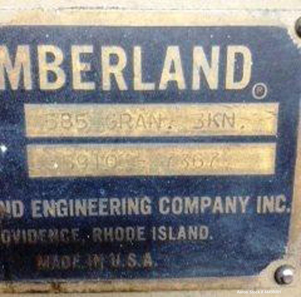Used Cumberland Granulator, Model 585-3KN.  Approximately 20” x 14” feed opening with tilt back feed hopper. Approximately 12” diameter x 20” wide (3) bolt on blade open rotor.  Bottom discharge with...